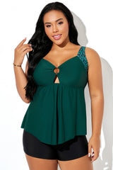 Green Leopard Print With Ring Tankini Top