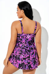 Pink & Purple Floral Print A-Line Hem Tankini Top