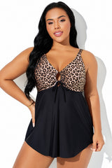 Leopard Print A-Line Hem Tankini Top