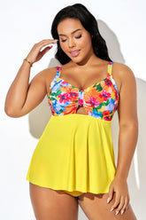 Bright Floral Print Adjustable Strap Tankini Top
