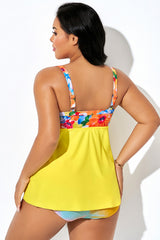 Bright Floral Print Adjustable Strap Tankini Top