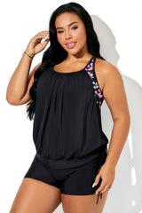 Floral Print Camisole Style Cross Straps Tankini Top