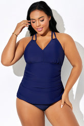 Navy Blue Double Cross Straps Tankini Top