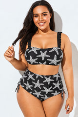 Black Starfish Print Two Piece Bikini Set