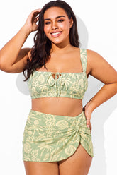 Green Print Square Neck Bikini Two Piece Set