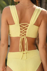 Yellow Crinkle Texture Bikini Two Piece Set