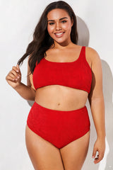 Red Scoop Neck High Waist Two Piece Bikini Set