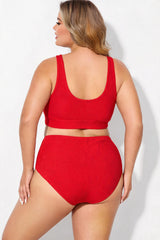 Red Scoop Neck High Waist Two Piece Bikini Set