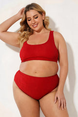 Red Scoop Neck High Waist Two Piece Bikini Set