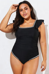 Black Ruffle Tummy Control One-Piece Swimsuit