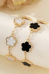 Black & White Lucky Clover Flower Bracelet Set