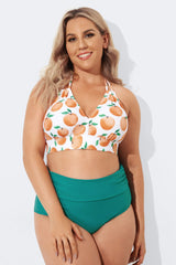 Fashion Fruit Print V-Neck Halter Bikini Set