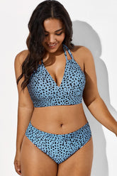 V-Neck Black Dots Printed Halter Sexy Bikini Top