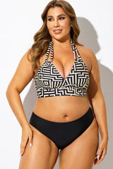 V-Neck Random Print Halter Sexy Bikini Top
