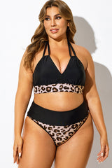 Leopard Print V-Neck Halter Sexy Bikini Top