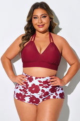 Bright Red V-neck Halter Tie Bikini Top
