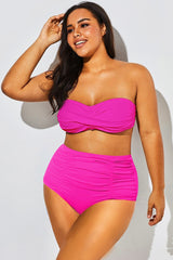 Pink Twist Front Ruched Bandeau Bikini Top