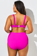 Pink Twist Front Ruched Bandeau Bikini Top