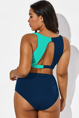 Colorblock Fashion Mesh V-Neck Wrap Bikini Top