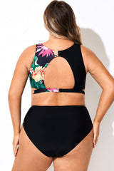 Floral Print Splice Wrap Swimsuits Bikini Top