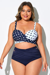White & Blue Polka Dots Elegant Women Bikini Top