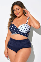 White & Blue Polka Dots Elegant Women Bikini Top