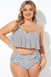 Black and White Stripes Scoop Neck Bikini Top