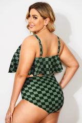 Green Plaid Sexy Scoop Neck Bikini Top