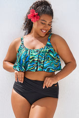 Black Abstract Print Scoop Neck Bikini Top