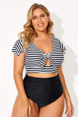 Black & White Stripe Retro Women Bikini Top