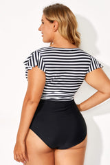 Black & White Stripe Retro Women Bikini Top