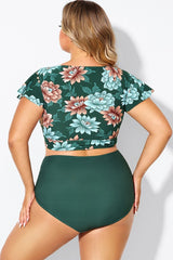 Floral Print Retro Women Bikini Top With Sleeves