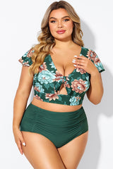 Floral Print Retro Women Bikini Top With Sleeves