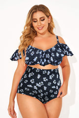 Black Floral Ruffled Underwire Women Bikini Top