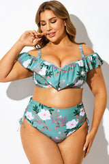 Green Floral Ruffled Underwire Women Bikini Top