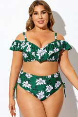 Green Floral Ruffled Underwire Women Bikini Top