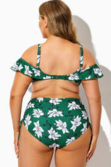 Green Floral Ruffled Underwire Women Bikini Top
