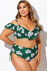 Green Floral Ruffled Underwire Women Bikini Top