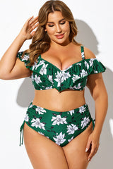 Green Floral Ruffled Underwire Women Bikini Top