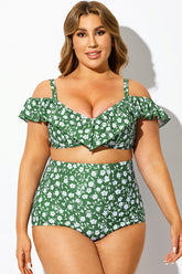 Green Floral Ruffled Underwire Women Bikini Top