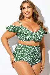 Green Floral Ruffled Underwire Women Bikini Top