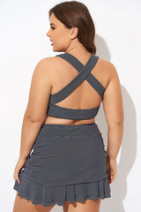 Black Checkers Pattern Knot Bikini Top