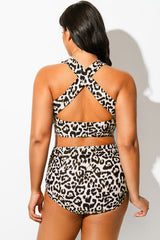 Leopard Print V-Neck Knot Bikini Top