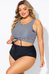 Black & White Striped Knotted Crop Bikini Top