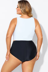 Plus Size White Knotted Crop Bikini Top
