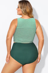 Plus Size Green Stripe Knotted Crop Bikini Top