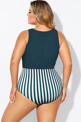 Plus Size Dark Blue Knotted Crop Bikini Top