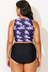 Plus Size Tie-Dye Knotted Crop Bikini Top