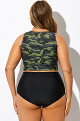 Green Camo Knotted Crop Bikini Top