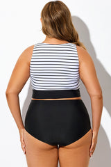 Black & White Stripe Print Knotted Bikini Top